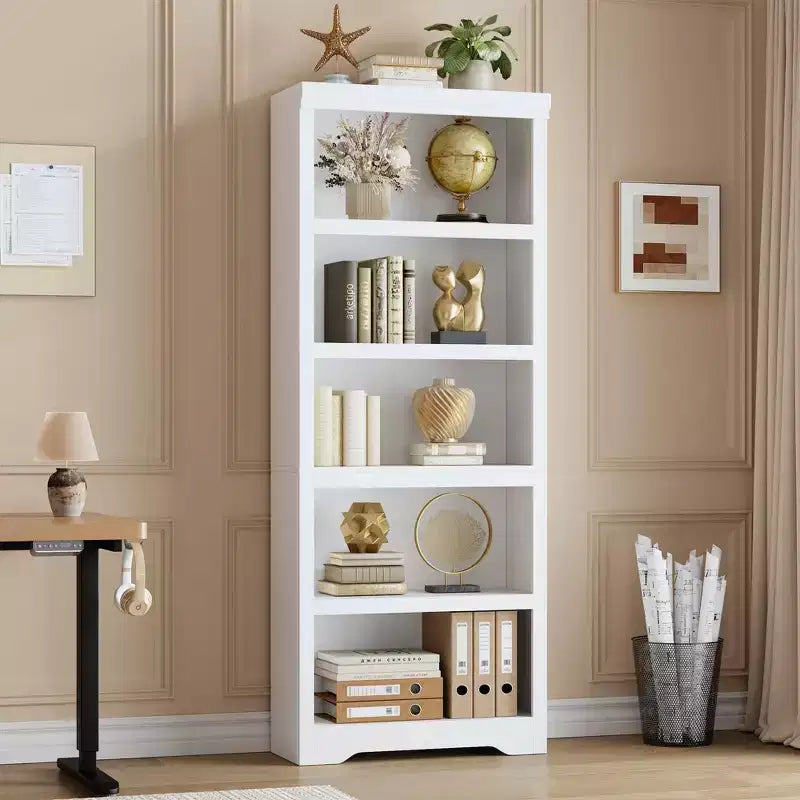 5/6-Tier Adjustable Bookshelf,Farmhouse Tall Bookcase, Freestanding Storage Organizer w/ Anti-Tip Kit for Home Office,Living Room,Study
