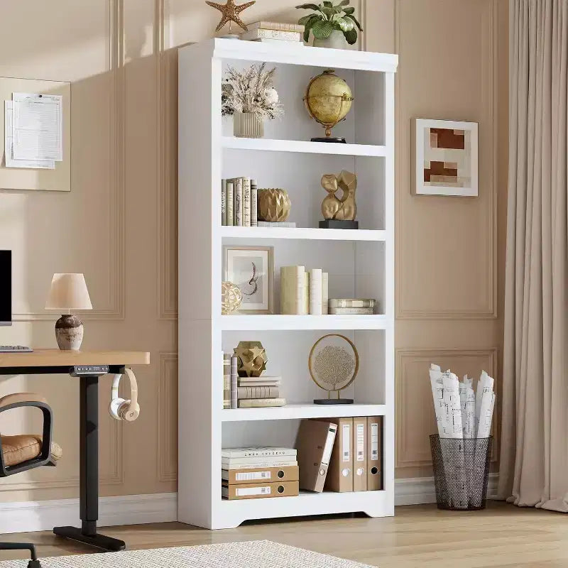 5/6-Tier Adjustable Bookshelf,Farmhouse Tall Bookcase, Freestanding Storage Organizer w/ Anti-Tip Kit for Home Office,Living Room,Study