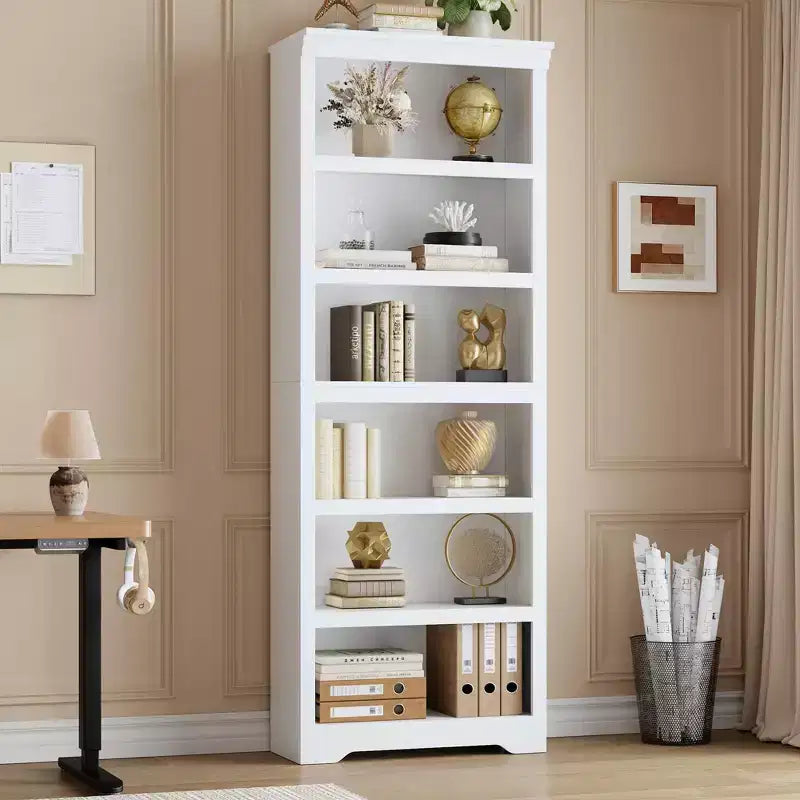 5/6-Tier Adjustable Bookshelf,Farmhouse Tall Bookcase, Freestanding Storage Organizer w/ Anti-Tip Kit for Home Office,Living Room,Study