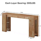 Brown Natural Wood Rectangular Sofa Table with Fixed Shelf, 1-Piece