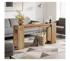 Brown Natural Wood Rectangular Sofa Table with Fixed Shelf, 1-Piece