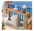 Brown Natural Wood Rectangular Sofa Table with Fixed Shelf, 1-Piece