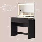 Toeletta per il trucco con specchio illuminato, Nero/Grigio/Bianco, 2 cassetti, Monoposto