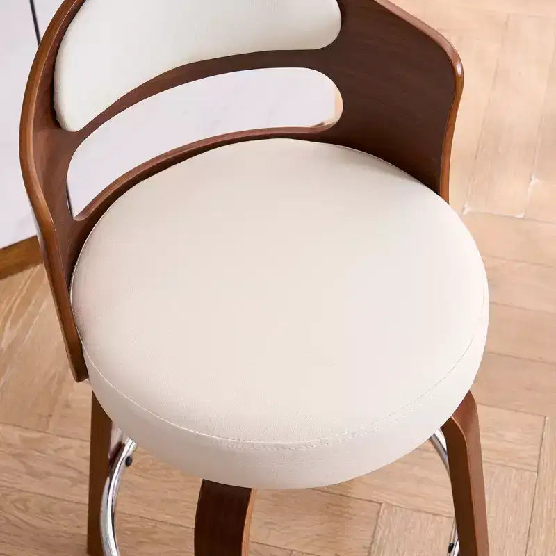 Faux Leather Swivel Counter Bar Stool with Bentwood Legs, Black/White, Set of 2