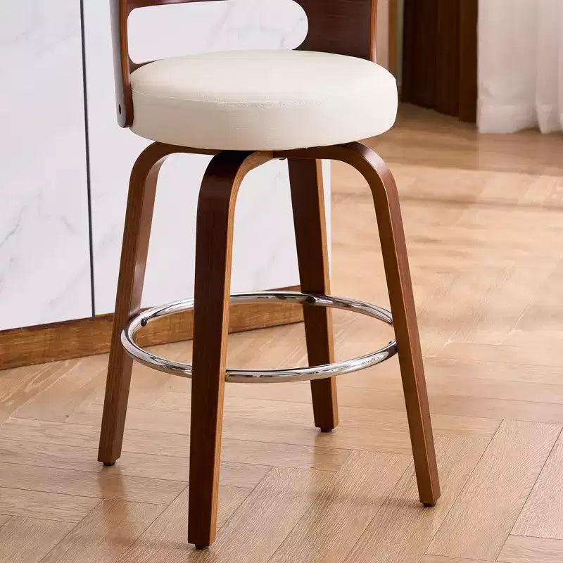 Faux Leather Swivel Counter Bar Stool with Bentwood Legs, Black/White, Set of 2