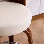 Faux Leather Swivel Counter Bar Stool with Bentwood Legs, Black/White, Set of 2