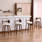 Faux Leather Swivel Counter Bar Stool with Bentwood Legs, Black/White, Set of 2