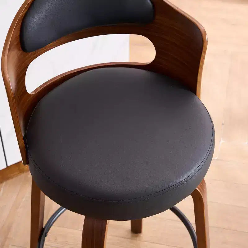Faux Leather Swivel Counter Bar Stool with Bentwood Legs, Black/White, Set of 2