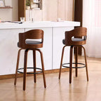 Faux Leather Swivel Counter Bar Stool with Bentwood Legs, Black/White, Set of 2