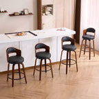 Faux Leather Swivel Counter Bar Stool with Bentwood Legs, Black/White, Set of 2