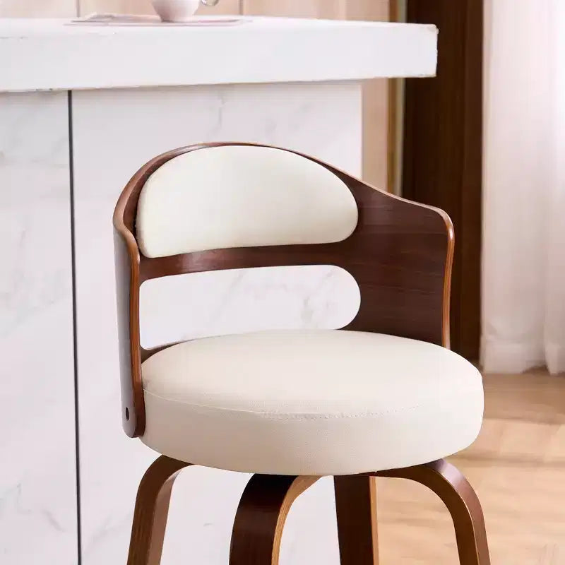 Faux Leather Swivel Counter Bar Stool with Bentwood Legs, Black/White, Set of 2