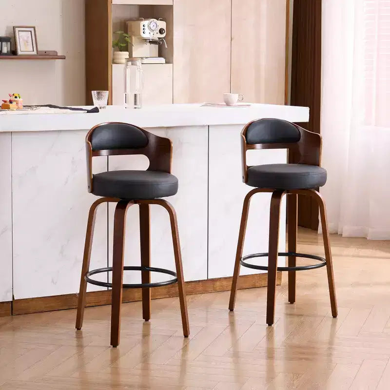 FERPIT 30 Faux Leather Swivel Counter Bar Stools with Bentwood Legs Set of 2