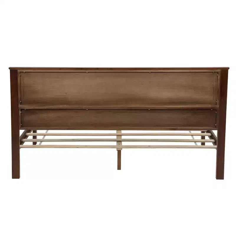 Walnut / White Farmhouse Queen Bed with Footboard Storage Bench & 2 Drawers, For 1–2 Users