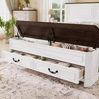 Walnut / White Farmhouse Queen Bed with Footboard Storage Bench & 2 Drawers, For 1–2 Users
