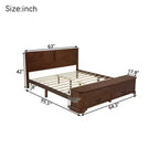 Walnut / White Farmhouse Queen Bed with Footboard Storage Bench & 2 Drawers, For 1–2 Users