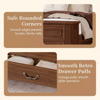 Walnut / White Farmhouse Queen Bed with Footboard Storage Bench & 2 Drawers, For 1–2 Users