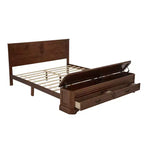 Walnut / White Farmhouse Queen Bed with Footboard Storage Bench & 2 Drawers, For 1–2 Users