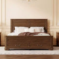 Farmhouse Queen Size Bed with Headboard, Pine Wood Platform Bed Frame with Bulit-in Footboard Storage Bench & 2 Drawers - ModernLuxe