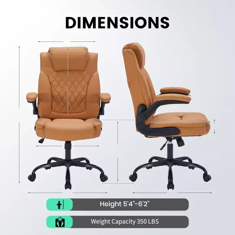 Black/Brown/Gray PU Leather Ergonomic Office Chair with Flip-Up Arms, Single Seat, 350 lbs Capacity