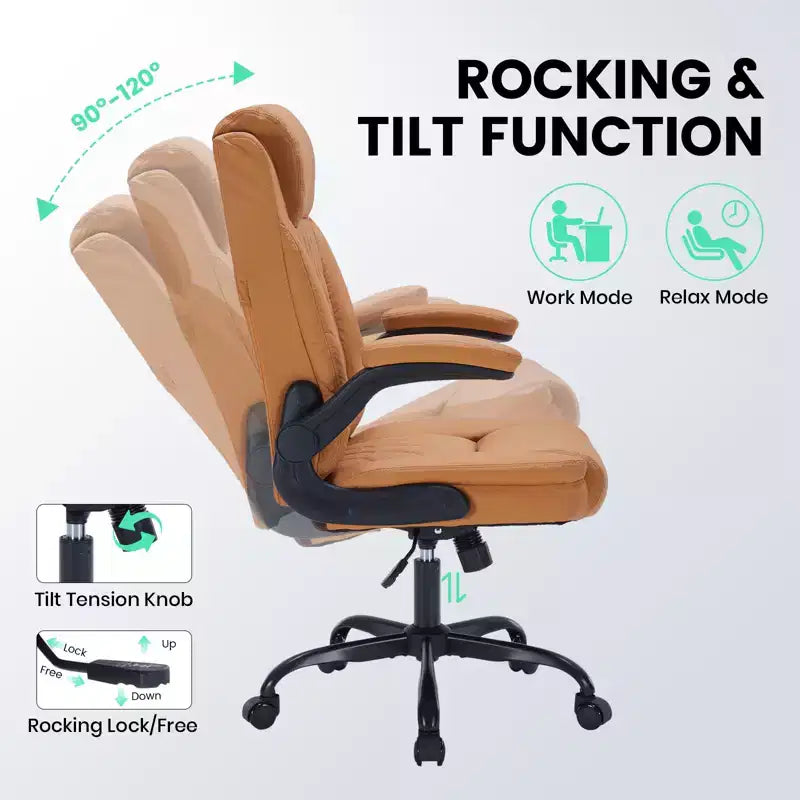 Black/Brown/Gray PU Leather Ergonomic Office Chair with Flip-Up Arms, Single Seat, 350 lbs Capacity
