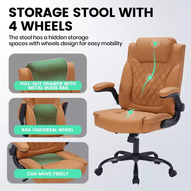 Black/Brown/Gray PU Leather Ergonomic Office Chair with Flip-Up Arms, Single Seat, 350 lbs Capacity