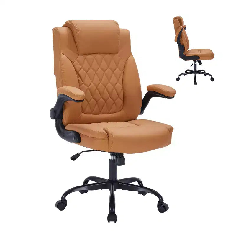 Black/Brown/Gray PU Leather Ergonomic Office Chair with Flip-Up Arms, Single Seat, 350 lbs Capacity