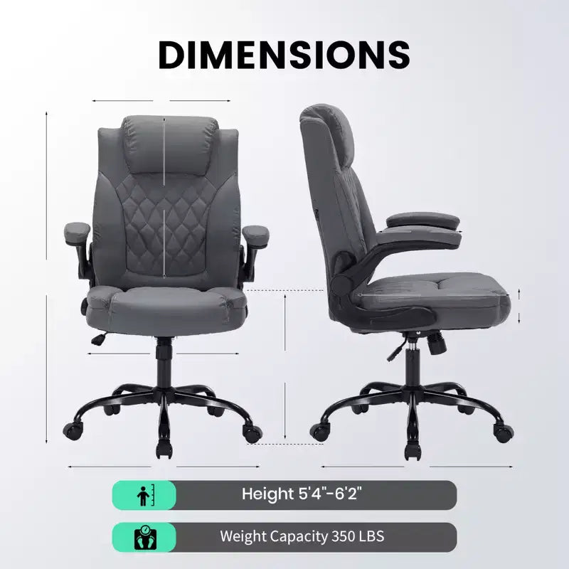Black/Brown/Gray PU Leather Ergonomic Office Chair with Flip-Up Arms, Single Seat, 350 lbs Capacity