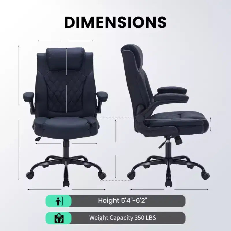 Black/Brown/Gray PU Leather Ergonomic Office Chair with Flip-Up Arms, Single Seat, 350 lbs Capacity