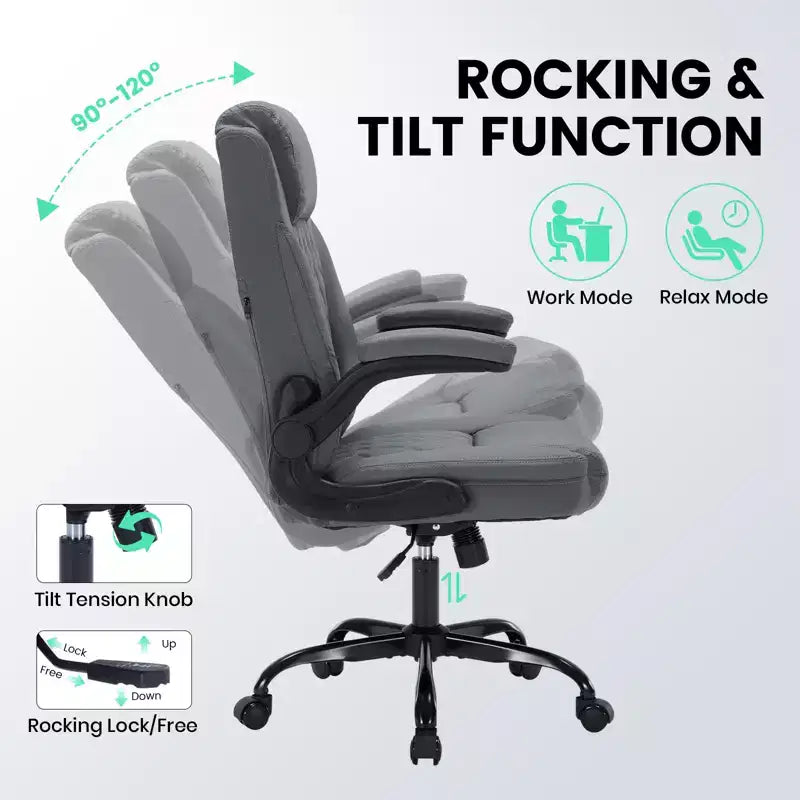 Black/Brown/Gray PU Leather Ergonomic Office Chair with Flip-Up Arms, Single Seat, 350 lbs Capacity