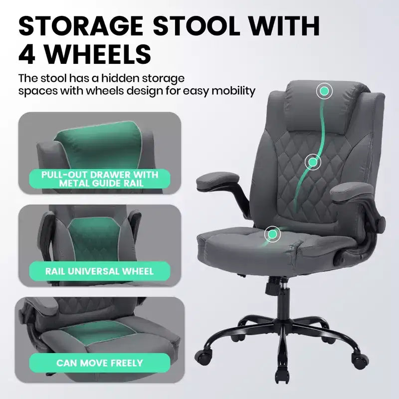 Black/Brown/Gray PU Leather Ergonomic Office Chair with Flip-Up Arms, Single Seat, 350 lbs Capacity