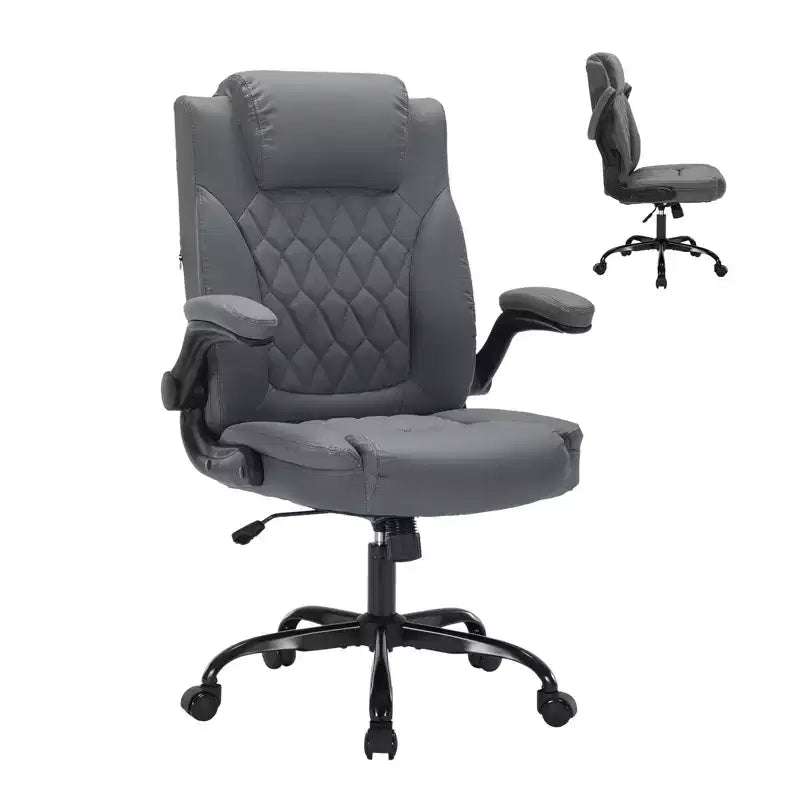 Black/Brown/Gray PU Leather Ergonomic Office Chair with Flip-Up Arms, Single Seat, 350 lbs Capacity