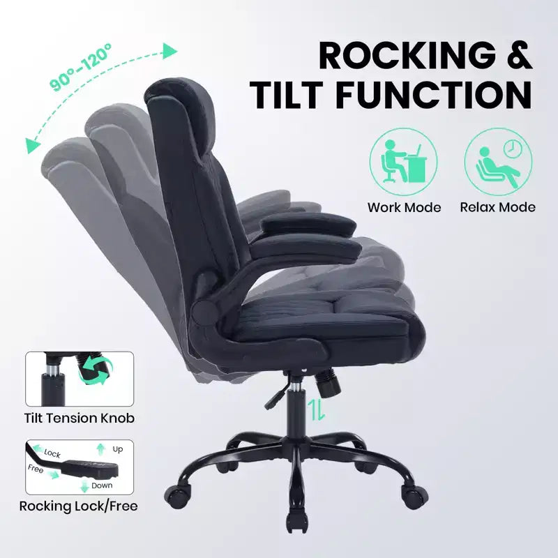Black/Brown/Gray PU Leather Ergonomic Office Chair with Flip-Up Arms, Single Seat, 350 lbs Capacity