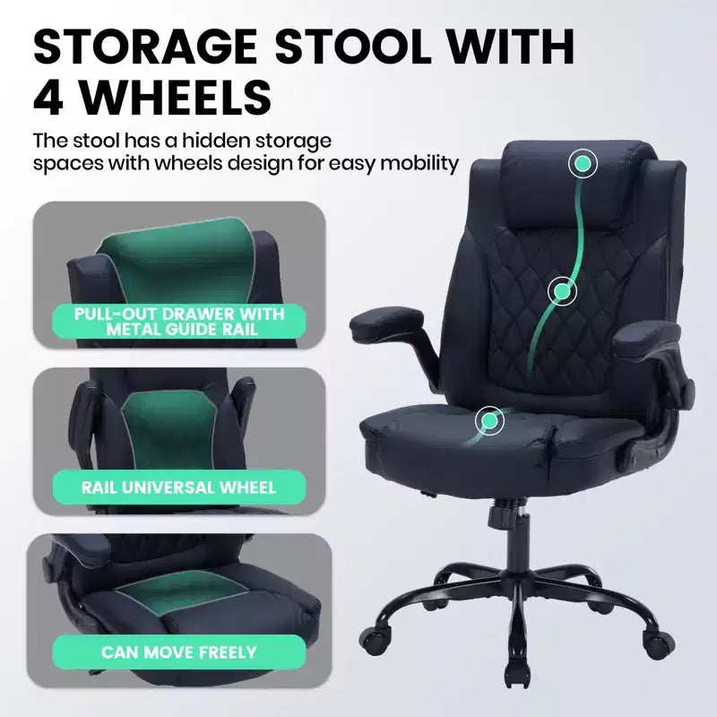 Black/Brown/Gray PU Leather Ergonomic Office Chair with Flip-Up Arms, Single Seat, 350 lbs Capacity