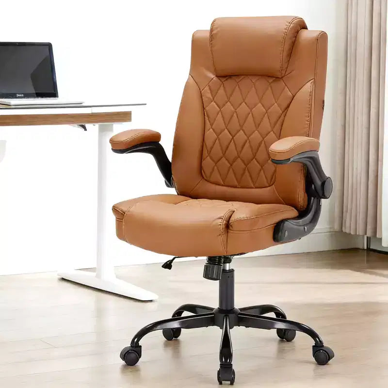 Black/Brown/Gray PU Leather Ergonomic Office Chair with Flip-Up Arms, Single Seat, 350 lbs Capacity