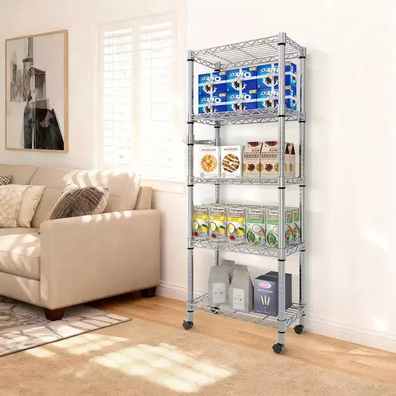 5971.8 Rolling Garage Shelving Unit, 4-Tier Wire Storage Shelves with Wheels, 2640LBS Load Industrial Rack