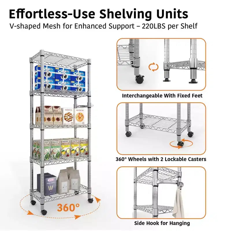 5971.8 Rolling Garage Shelving Unit, 4-Tier Wire Storage Shelves with Wheels, 2640LBS Load Industrial Rack