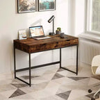 Rustic Brown Writing Desk with 2 Drawers, Single-Person, Rectangular