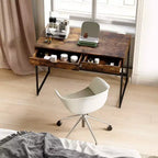Rustic Brown Writing Desk with 2 Drawers, Single-Person, Rectangular
