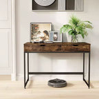 Rustic Brown Writing Desk with 2 Drawers, Single-Person, Rectangular