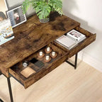 Rustic Brown Writing Desk with 2 Drawers, Single-Person, Rectangular