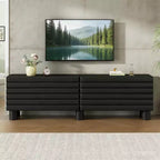 JVNOXK 70.8-inch Modern TV Stand with 4 Storage Cabinets, Solid Cylindrical Legs, Cable Management Hole, Suitable for Living Room, Black
