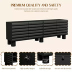 Black Wavy-Door TV Stand, 4-Cabinet, Up to 75" TV, 1-Person Assembly