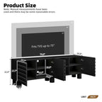 Black Wavy-Door TV Stand, 4-Cabinet, Up to 75" TV, 1-Person Assembly