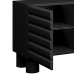 Black Wavy-Door TV Stand, 4-Cabinet, Up to 75" TV, 1-Person Assembly