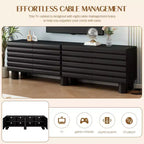 Black Wavy-Door TV Stand, 4-Cabinet, Up to 75" TV, 1-Person Assembly