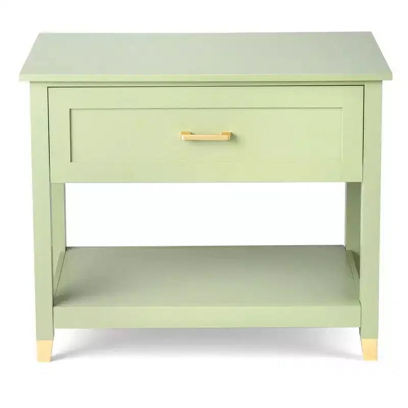 Light Green Rectangle Nightstand with 1 Drawer & 1 Shelf, Single