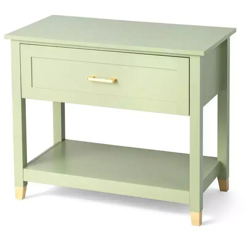 Light Green Rectangle Nightstand with 1 Drawer & 1 Shelf, Single
