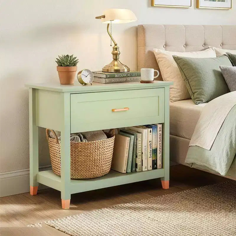 Light Green Rectangle Nightstand with 1 Drawer & 1 Shelf, Single