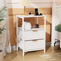 Karl Home 15 Inches Wide Nightstand - 2 Drawers, 1 Shelf, US Power Outlet - set of 2