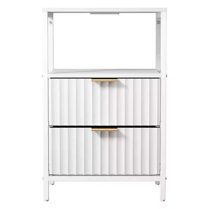 White 2-Drawer 1-Shelf Nightstand with Power Outlet, Set of 2